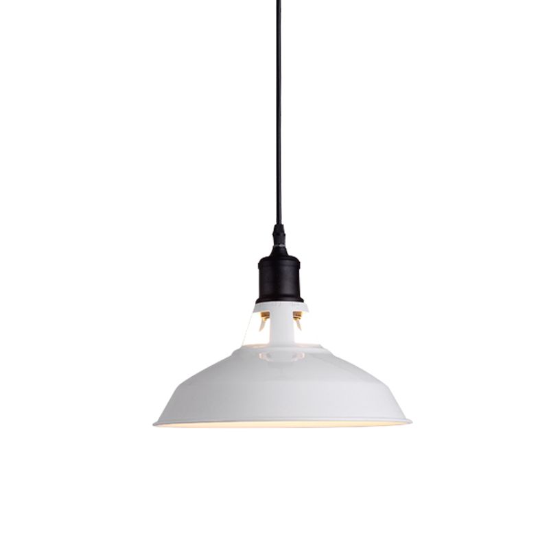 White 1 Bulbo Costilete de techo retro Retro Metal Barn Ssechade Luz suspendida con cable ajustable, 10.5 "/12"/15 "W