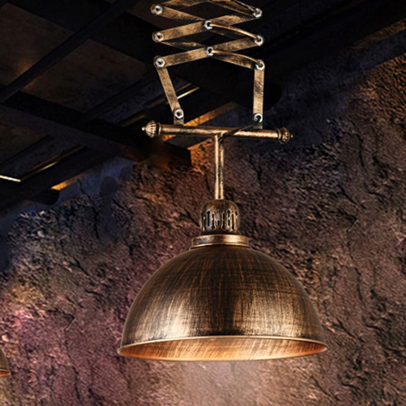 Bronze Bowl Drop Lamp Industrial Iron 1-Light Clothing Store Ceiling Light with Extendable Arm