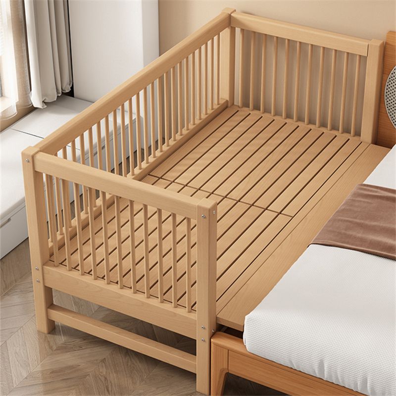 Natural Solid Wood Nursery Crib with Guardrail Farmhouse Crib