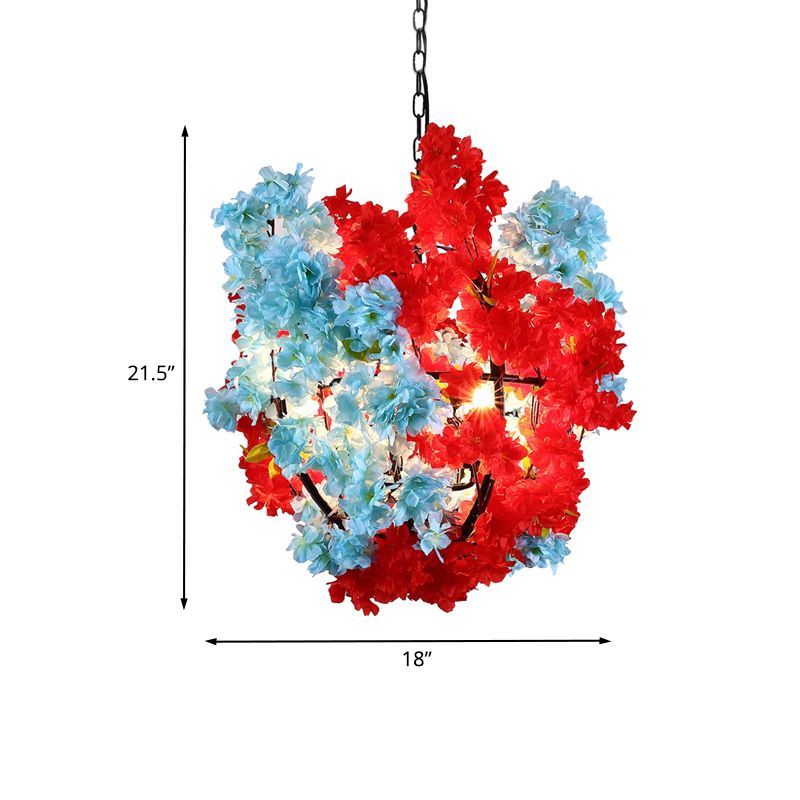 3 bulbi floreali sferici sferici il lampadario di illuminazione industriale rossa e blu lampada di sospensione metallica