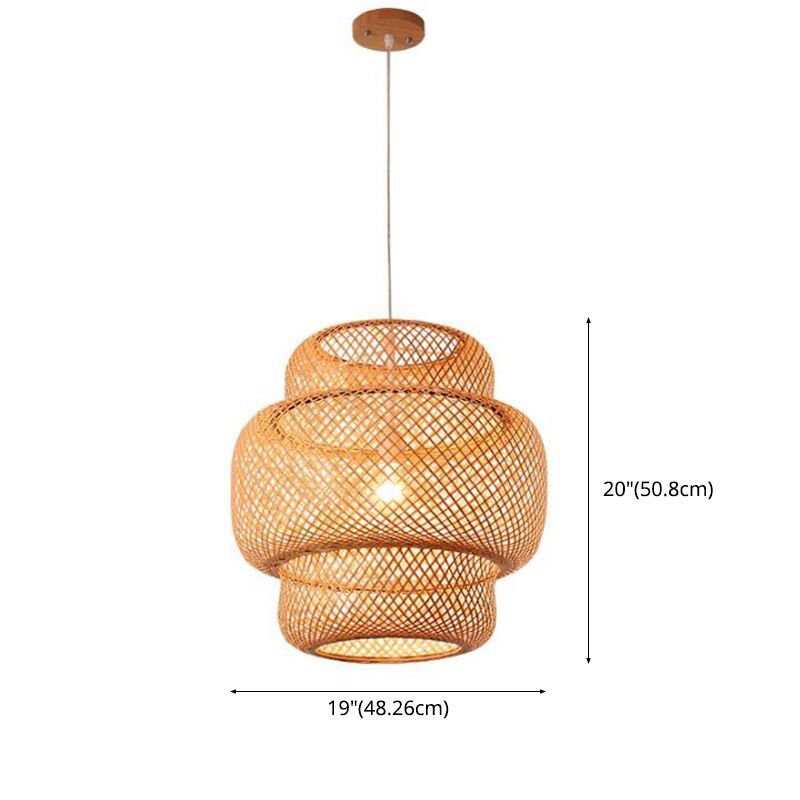 Lanterne de style chinois Light Light Bamboo 1 Restaurant léger pendant suspension en beige beige