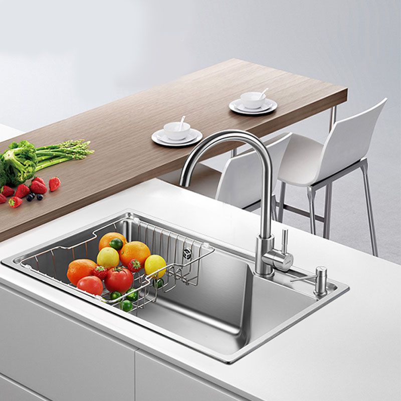 Contemporary Style Kitchen Sink Stainless Steel 2 Holes Drop-In Kitchen Sink