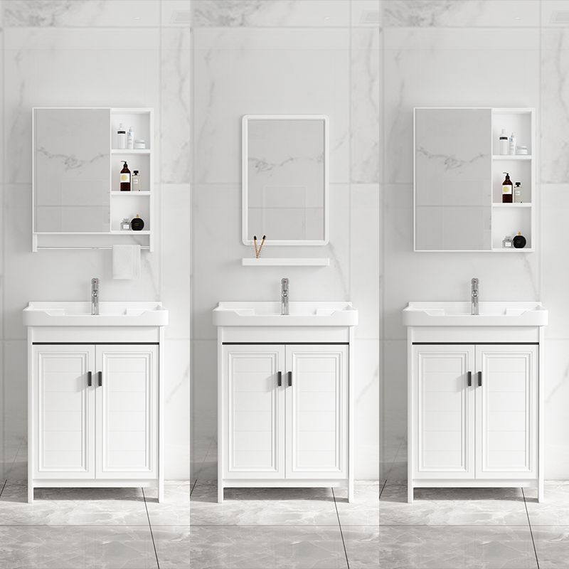 Rectangle Vanity Set White 2 Doors Freestanding Metal Frame Single Sink Vanity