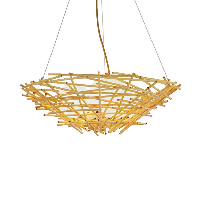 Birgin Suspension Birdnest Pendant Contemporain Wood 1 Bulbe Beige Hanging Light Kit, 16,5 "/24.5" de large