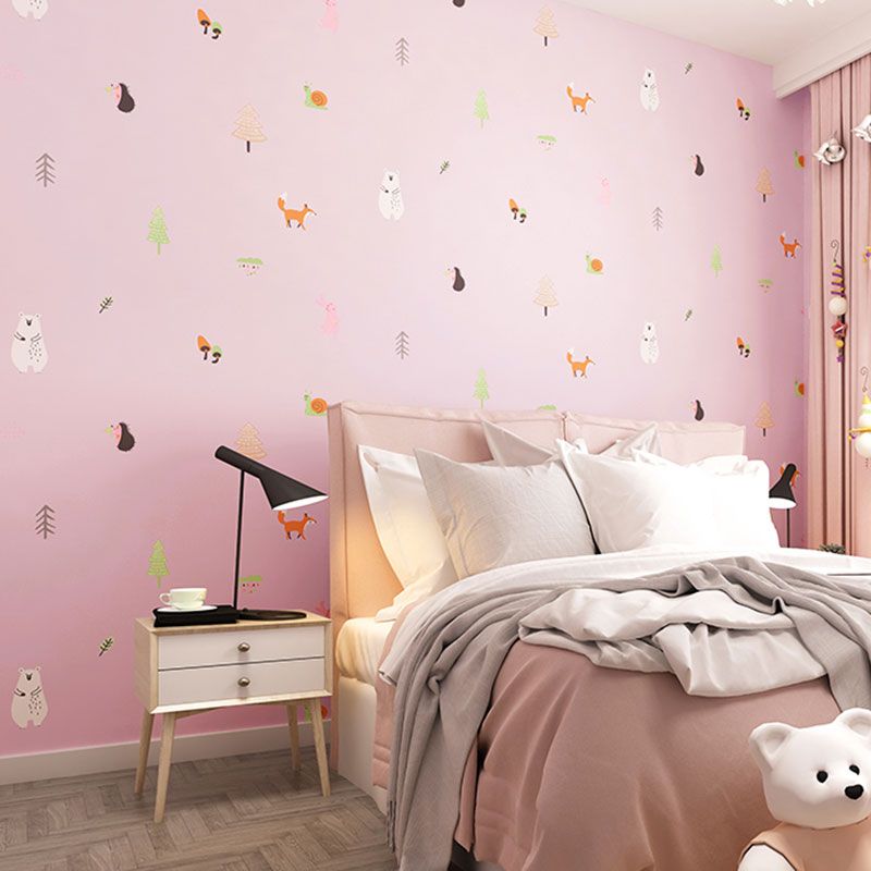 Contemporary Animal Wallpaper Roll for Children's Bedroom with Cartoon Animal Design in Pastel Color