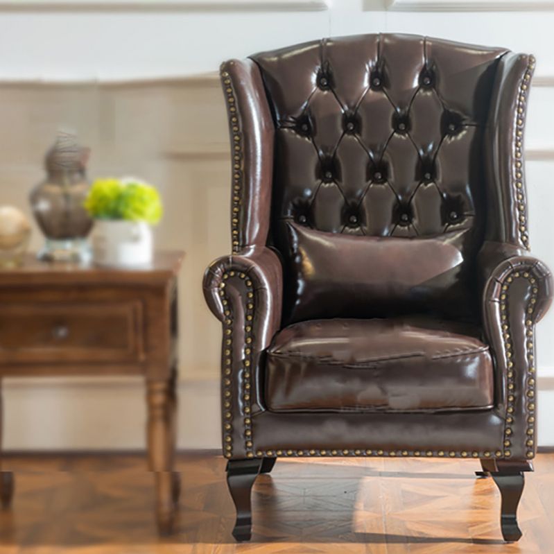 Traditional Rolled Arms Wingback Chair Tufted Back Nailhead Trim Chair