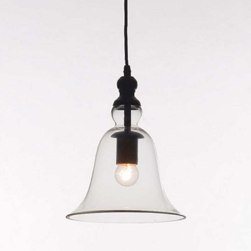 Black Bar Pendant Light in Industrial Vintage Style Wrought Iron Dome Hanging Light with Glass Shade