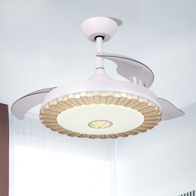 White Round Hanging Fan Light Nordic Style LED Acrylic Semi Flush Chandelier with 3 Clear Blades, 42" W