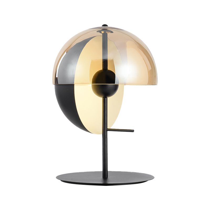 Cut Sphere Shaped Nightstand Lamp Mid-Century Amber Glass Single Black Table Lighting for Living Room