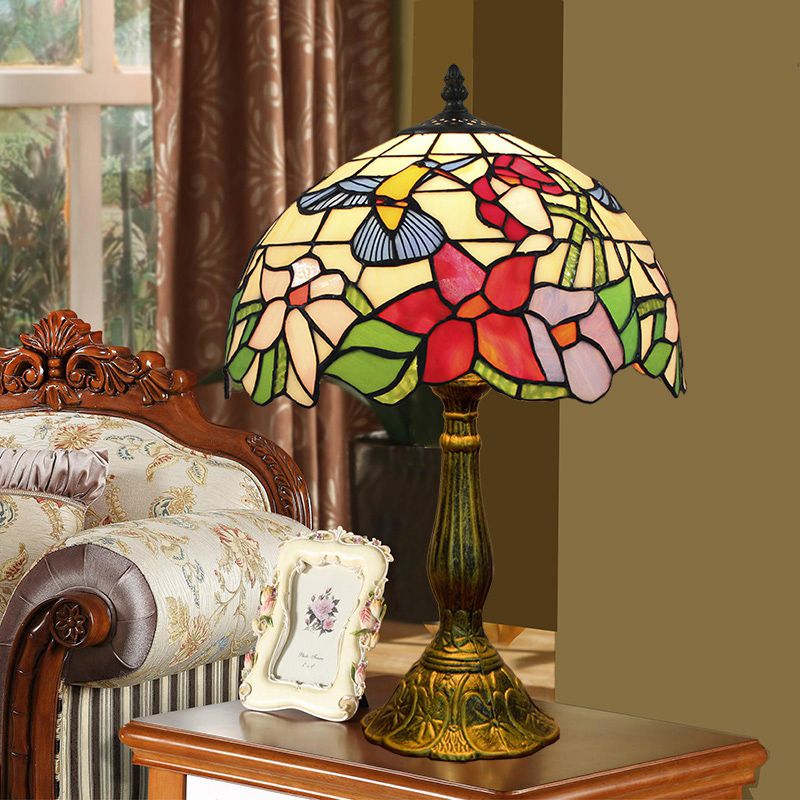 1��Head Table Lamp Decorative Dome Shade Stained Glass Nightstand Light for Living Room