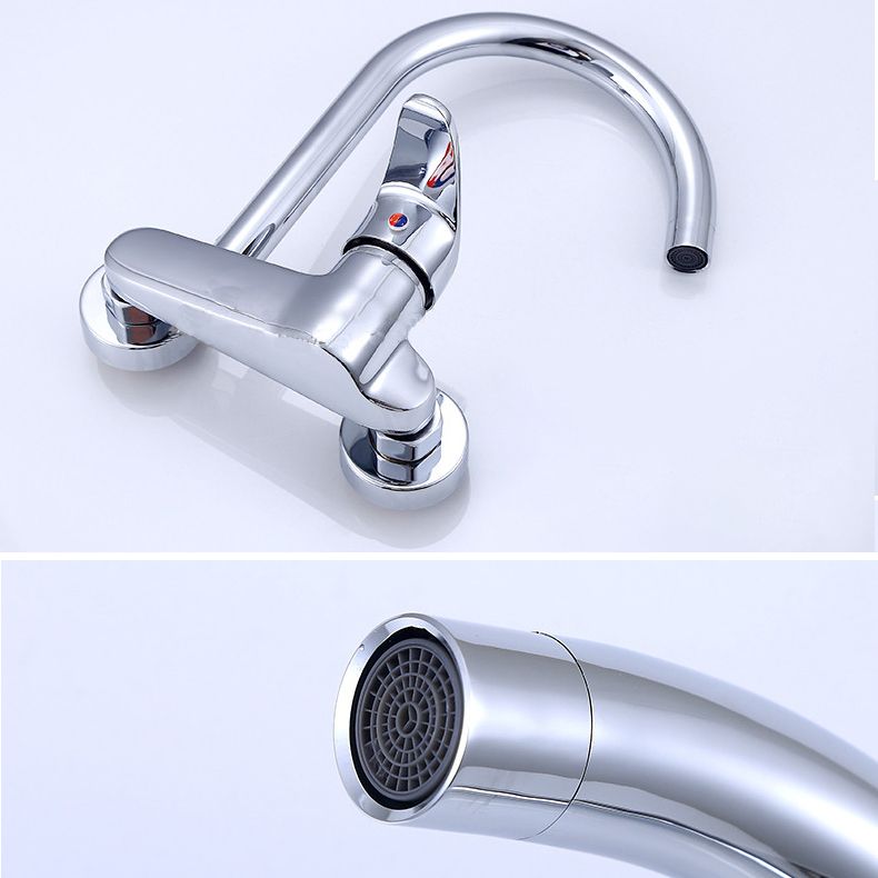 Modern Bridge Kitchen Faucet Brass Lever Handles Swivel Spout Wall Mounted Bar Faucet