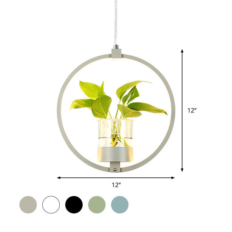 1 Bulb Circle Hanging Pendant Vintage Black/Grey/White Metal LED Ceiling Hang Fixture for Restaurant
