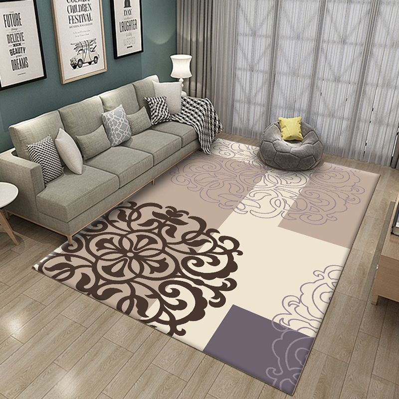 Multicolored Area Rug Traditional Floral Print Rug Anti-Slip Polyester Carpet for Living Room