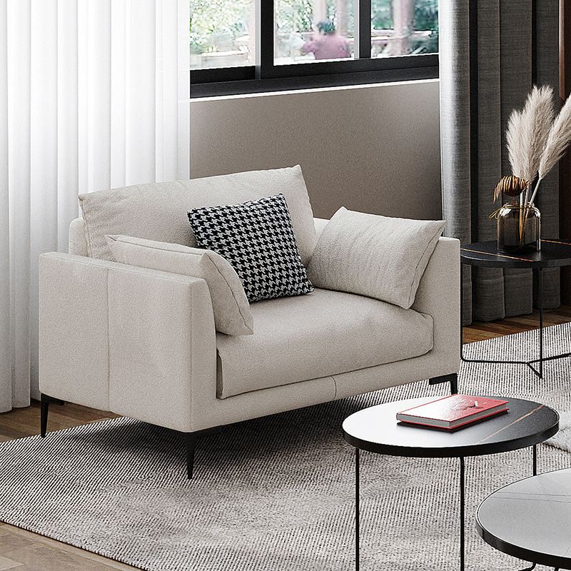 Contemporary  Living Room Fabric Couch White Wool Blend Standard Sofa