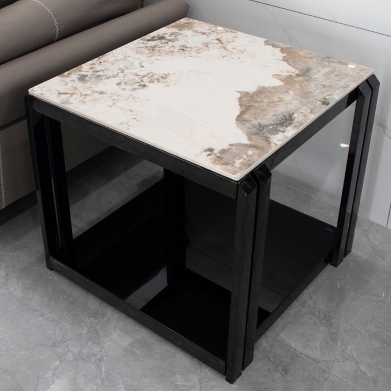 Square Marble Side Table Contemporary Black Storage Side Table