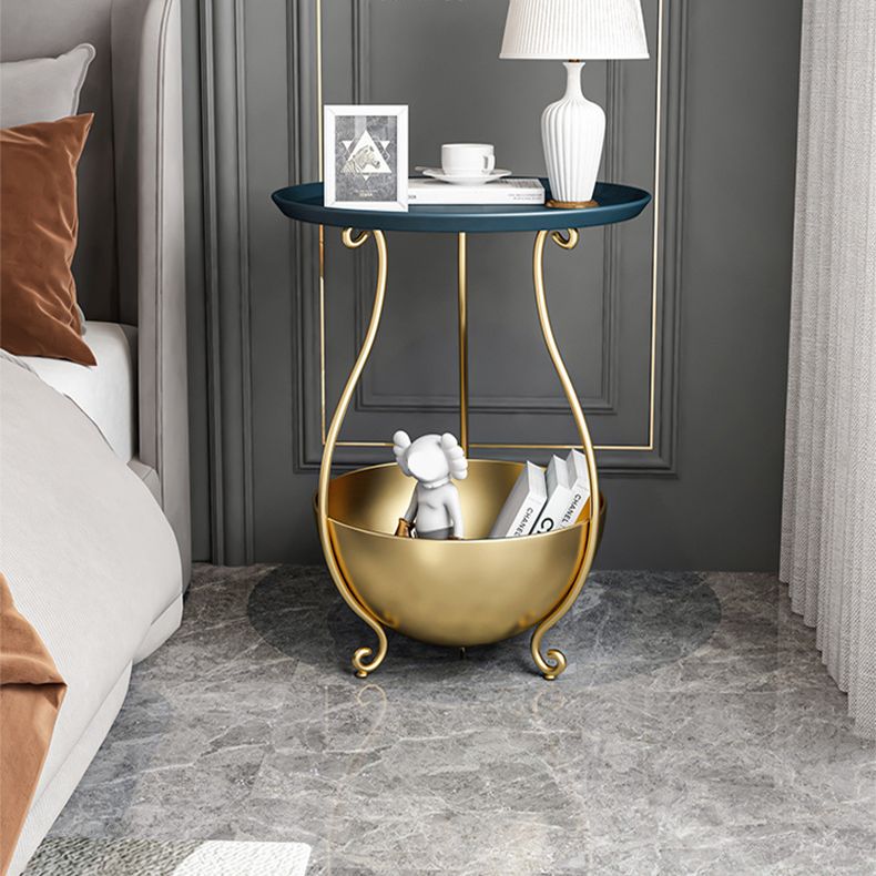 Metal Accent Table Nightstand Lower Shelf Night Table for Bedroom