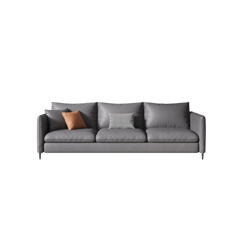 Grey Faux Leather Contemporary Square Arm Standard Sofa for Living Room, Apartment