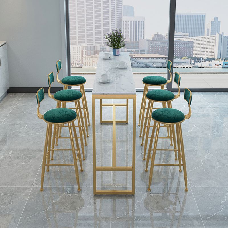 Glam Rectangle Counter Table White and Gold Trestle Stone Dinette Table