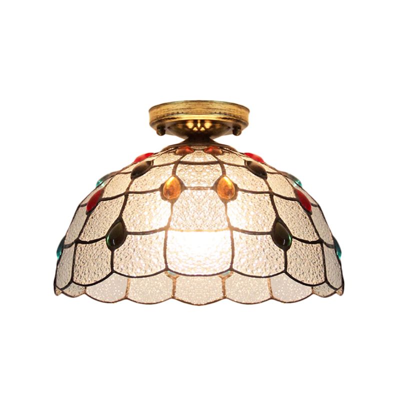 Schüssel Schüssel Flush Lighting mit Barock/Edelstein/quadratisch/blau quadratisch/gelbe Quadratmuster Tiffany -Stil Buntglas 1 Lampe Spülendedecke