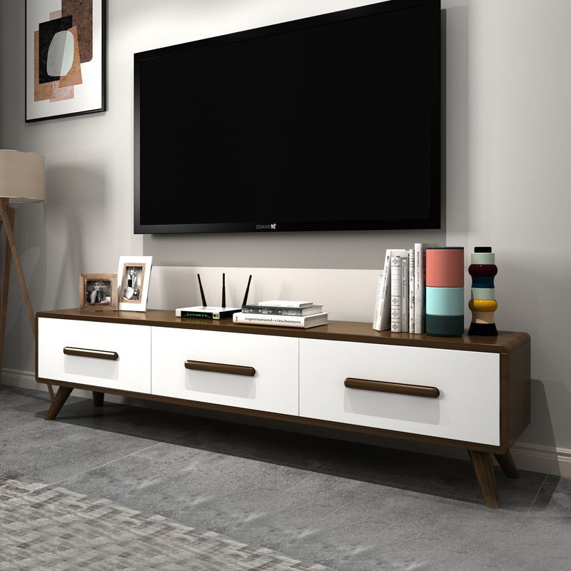 Contemporary Wood TV Stand Console Enclosed Storage TV Media Stand for Living Room