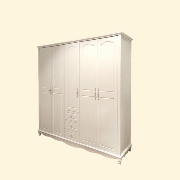 White Solid Wood Wardrobe Armoire Contemporary Hanging Clothes Rack