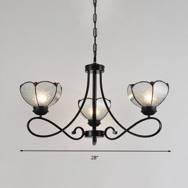 Tiffany Scalloped Chandelier Lamp 3/6/8 Lights Frosted Glass Hanging Light Fixture in Black