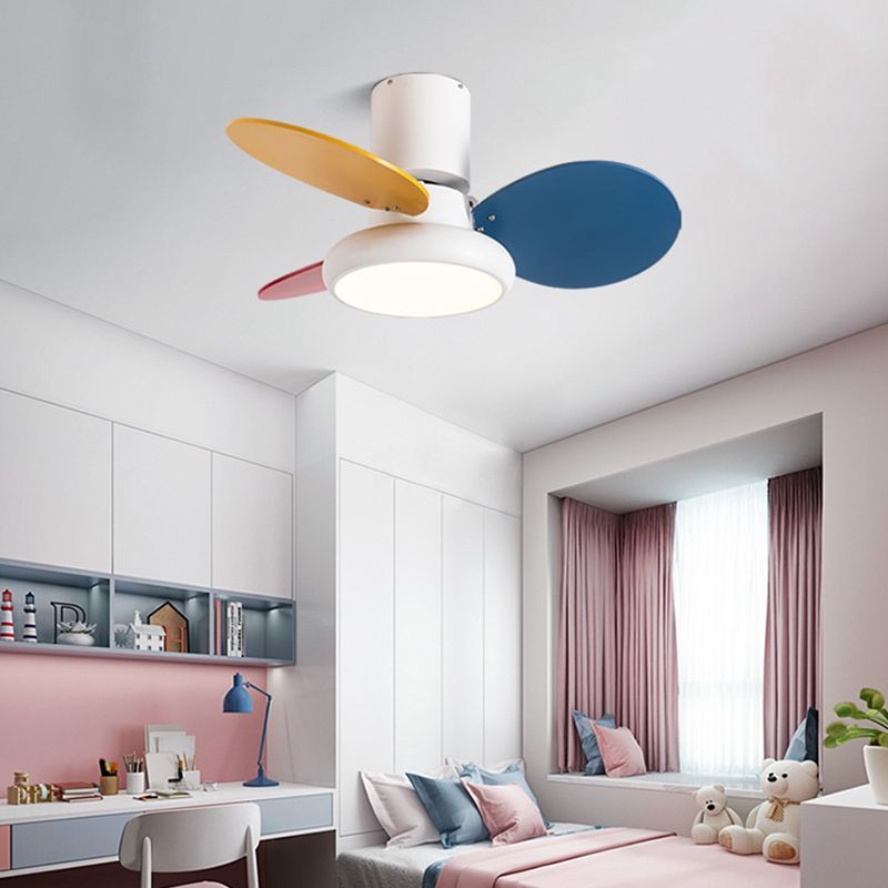 Children Ceiling Mount Lamp Wooden LED Ceiling Fan Light with Acrylic Shade for Bedroom