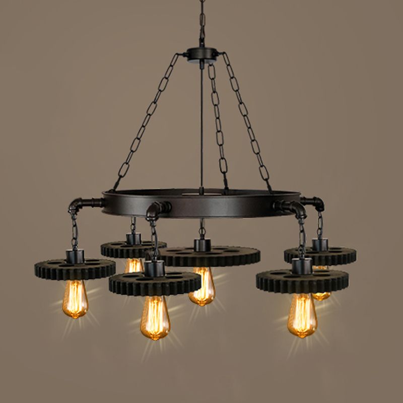 Black Wrought Iron Ceiling Hung Fixtures Vintage Tube Pendant Lighting for Bar