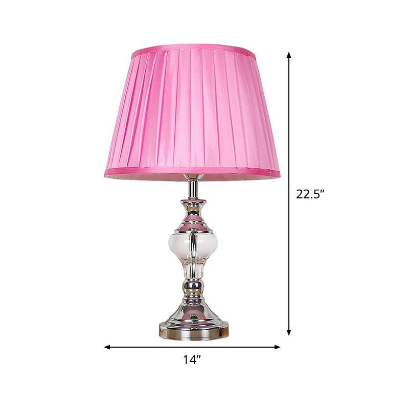 1 Head Pleated Crystal Nightstand Lamp Modern Fabric Reading Book Light in Rose Red