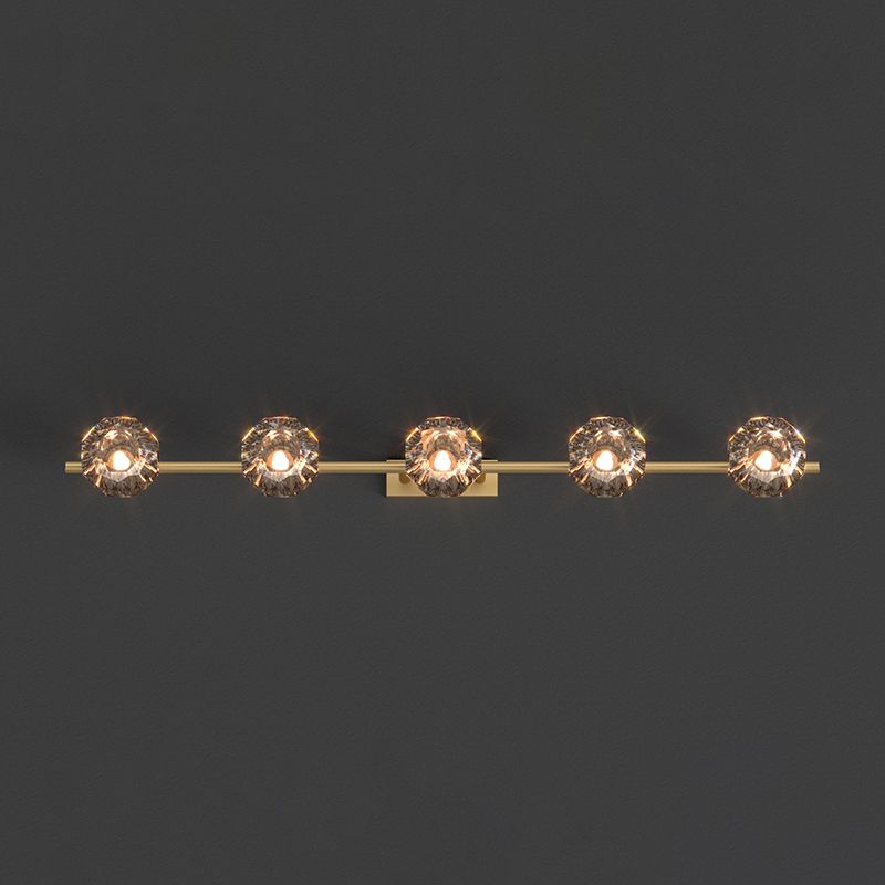 Crystal Geometric Wall Sconce Modern Multi Lights Mirror Wall Mount Light Fixture in Gold