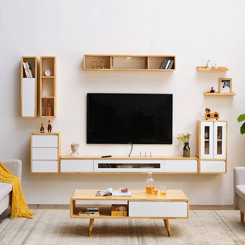 Modern Wood TV Stand Console Wall-mounted TV Media Stand with Storage for Living Room