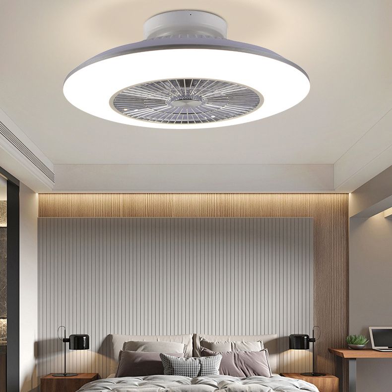 Accesorio de techo LED blanco acrílico en simplicidad moderna Luz del ventilador de techo circular de hierro para dormitorio