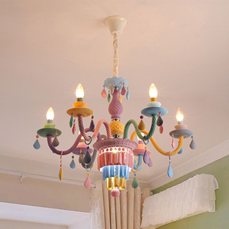 Chandelier en forme de bougie Macaroon moderne en acier inoxydable en acier inoxydable Pendentif pour chambre à coucher