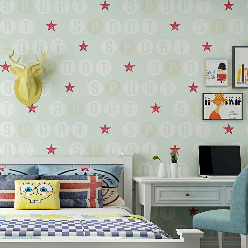 Removable Novelty Kids Wallpaper Roll with Star and Letter Pattern Soft Color Wall Covering, Self Stick