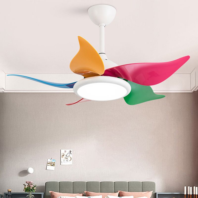 Colorful Round Hanging Fan Light Macaron Style Metal Bedroom LED Semi Flush Mount Lampe