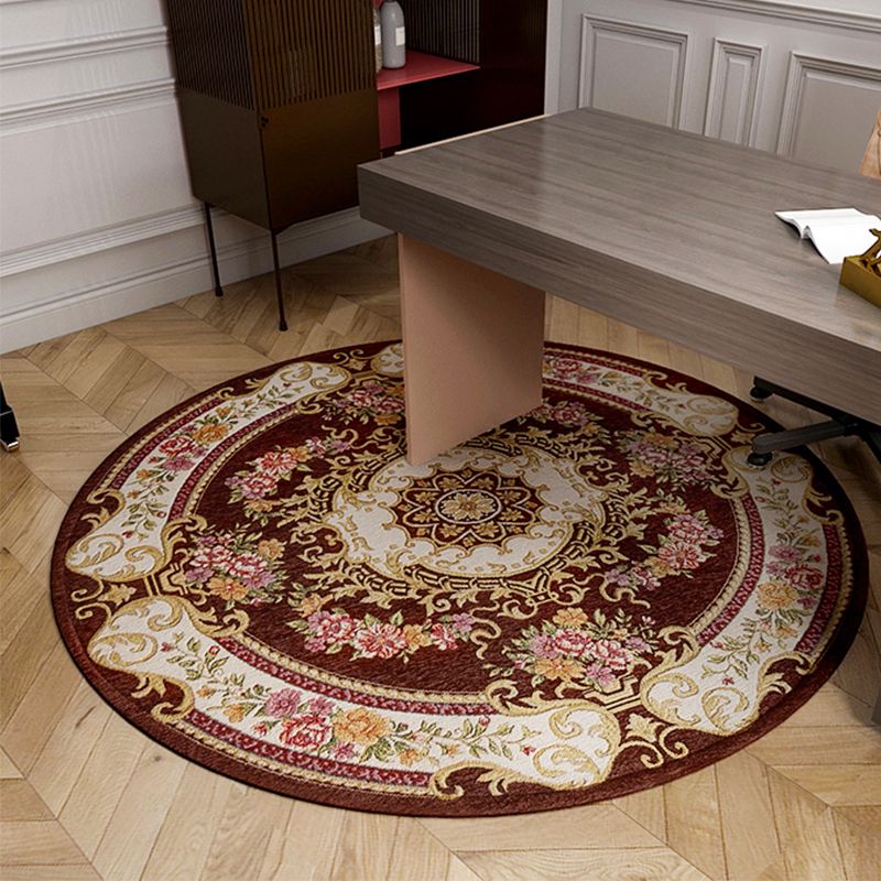 Vintage Floral Pattern Rug Multi-Colored Polyster Indoor Rug Non-Slip Backing Machine Washable Easy Care Carpet for Room