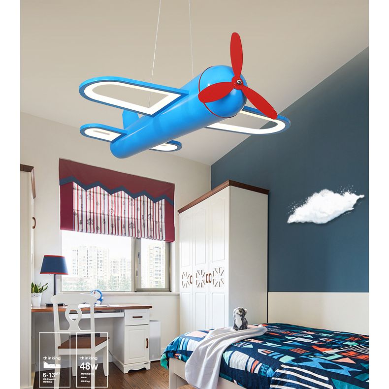 Airplane Pendant Lighting Fixture Kids Style LED Metal Hanging Pendant Light for Bedroom