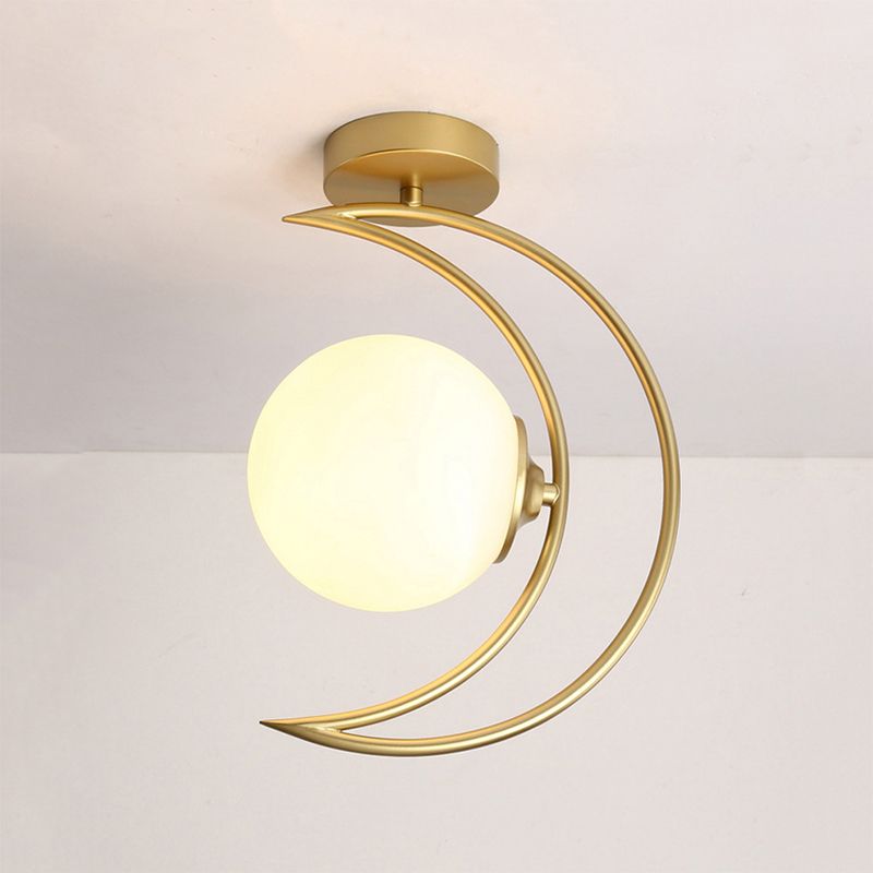 Modern Ceiling Mount Light Metal Ceiling Light with Glass Shade for Bedroom