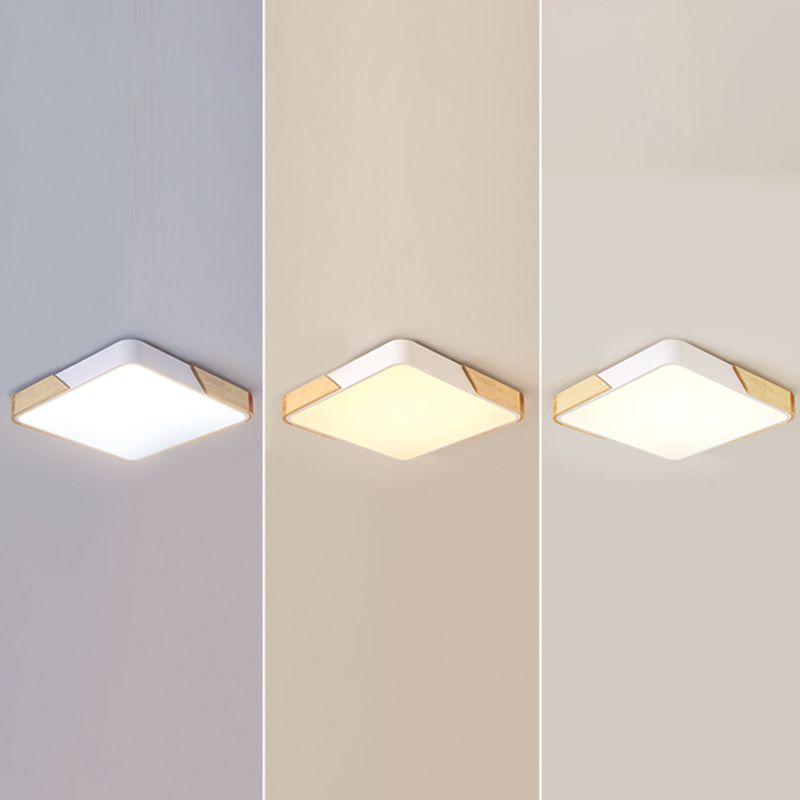 Modern Wood Flush Mount LED Geometric Shape Ceiling Light with Acrylic Shade