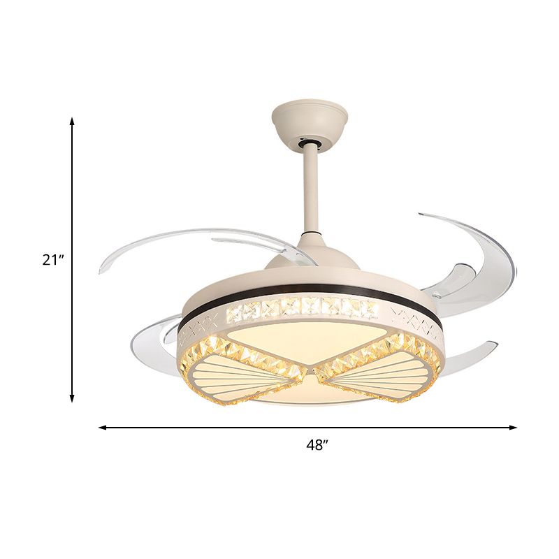 Apricot Cutout Semi Flush Fan Light Modern Reversible 8 Blade Beveled Crystal LED Indoor Lighting