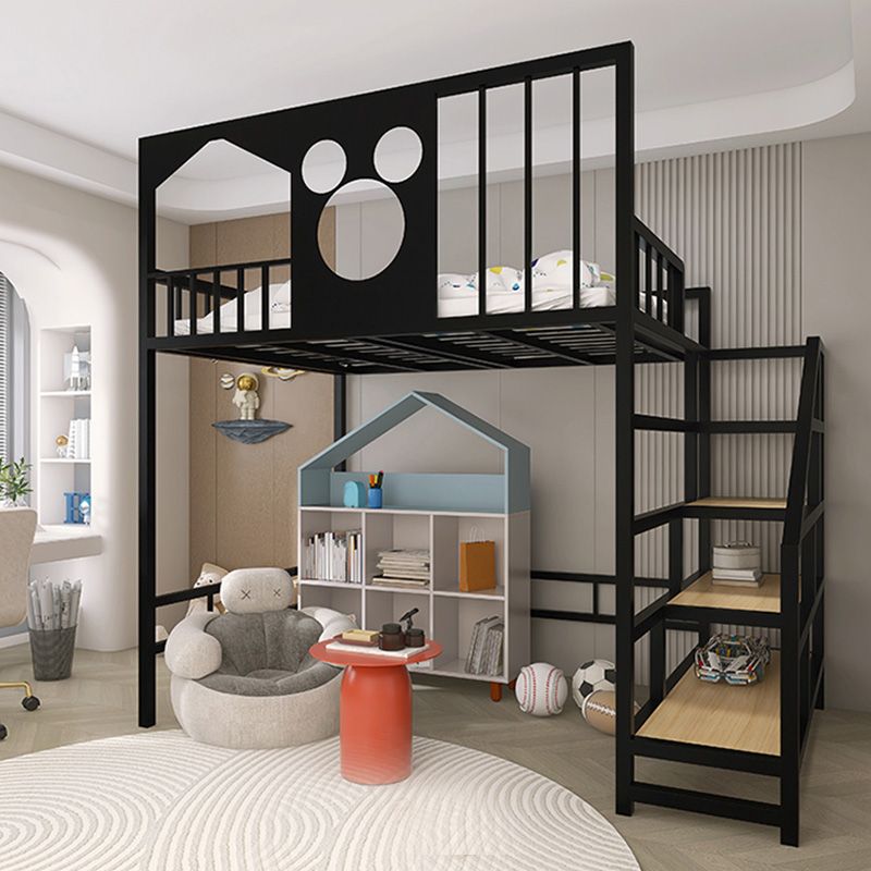 Industrial Loft Bed with Staircase and Guardrail in Iron Bed