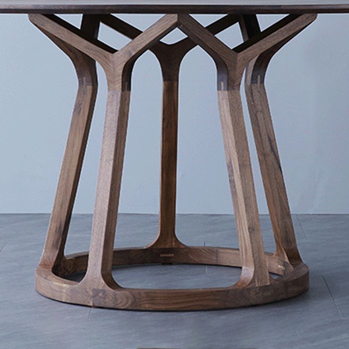 Round Pine Solid Wood Table Modern Dining Table with Wooden Pedestal for Restaurant