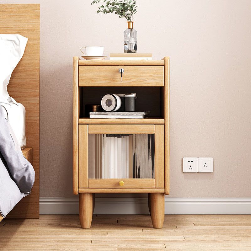 Modern Rubber Wood Bed Nightstand Open Storage Drawers Included Night Table for Bedroom