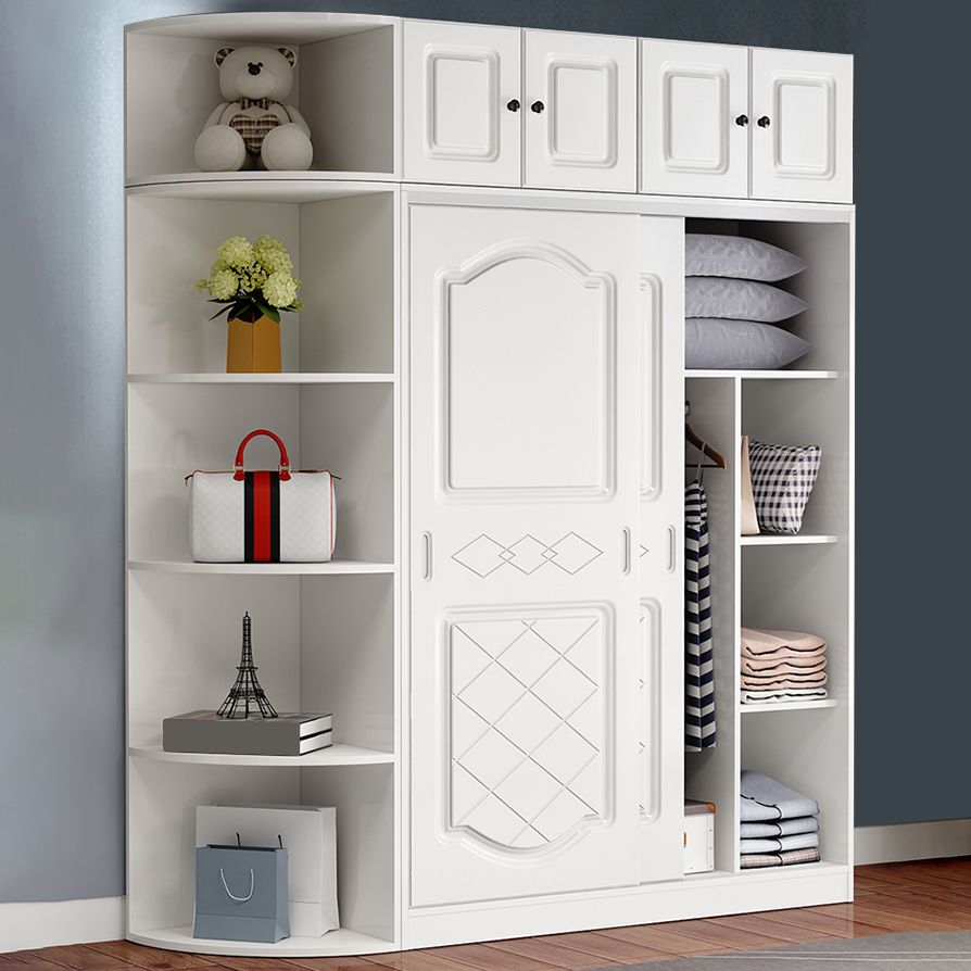 Manufactured Wood Kids Closet Modern Style Shelved Wardrobe Closet in White