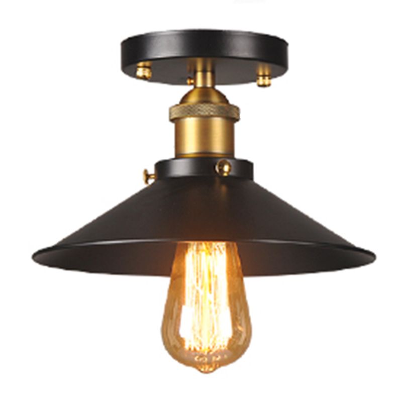 Metal Industrial Semi Flush Mount Ceiling Light 1 Light Cone Semi Flush Mount Lighting for Hall And Foyer