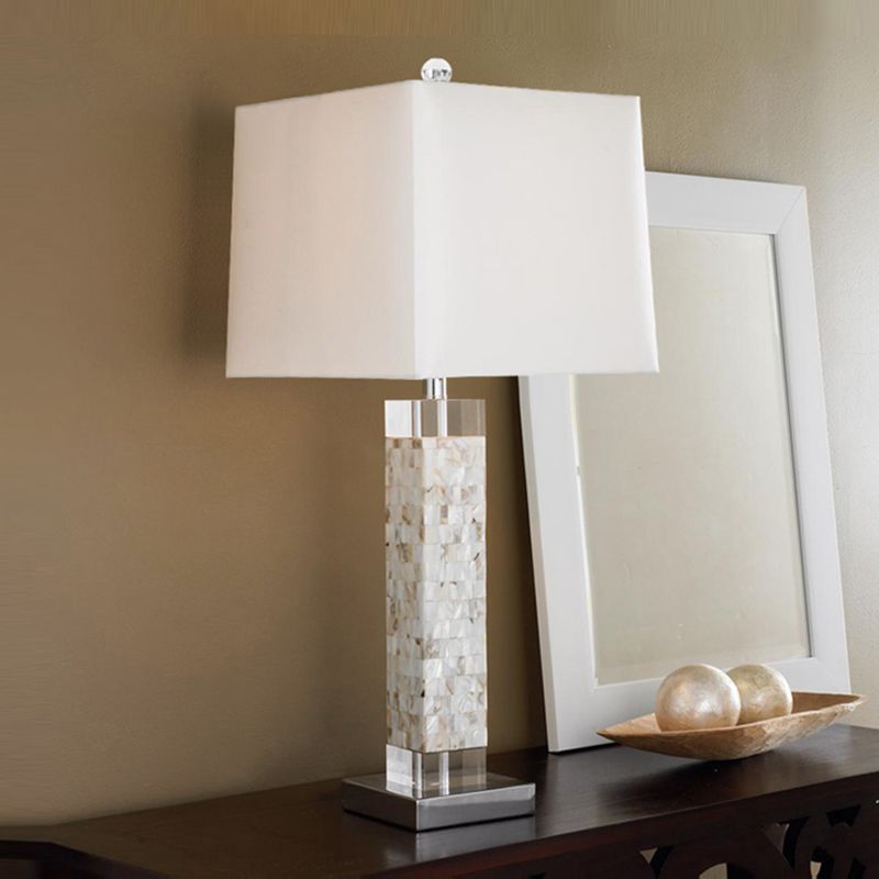 Minimalist Square Night Light Single Fabric Table Lighting with Rectangle Shell Base in White