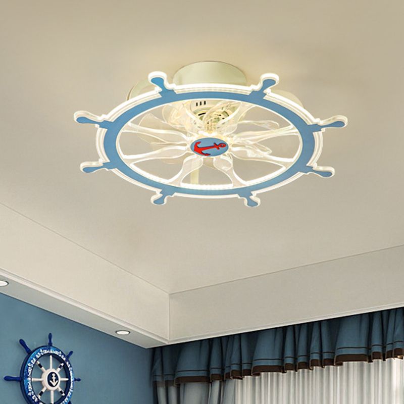 7 bladen stuurwiel semi spoeling plafondlicht modernistische acryl kwekerij kamer led hanger ventilator licht in roze/blauw, 23 "breed