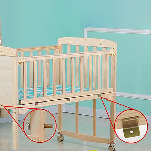 Wood Scandinavian Baby Crib with Guardrail Nursery Crib with Wheels