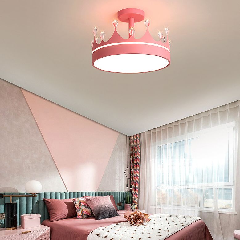 LED Bedroom Semi Flush Mount Lighting Modern Semi Flush Ceiling Light with Crown Metal Shade