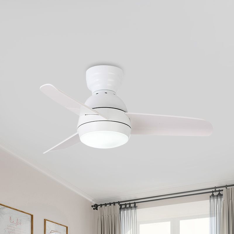 33.5" W LED Ceiling Fan Light Kids Dome Metal Semi Flushmount in Pink/Green/White with 3 White Plastic Blades, Wall/Remote Control